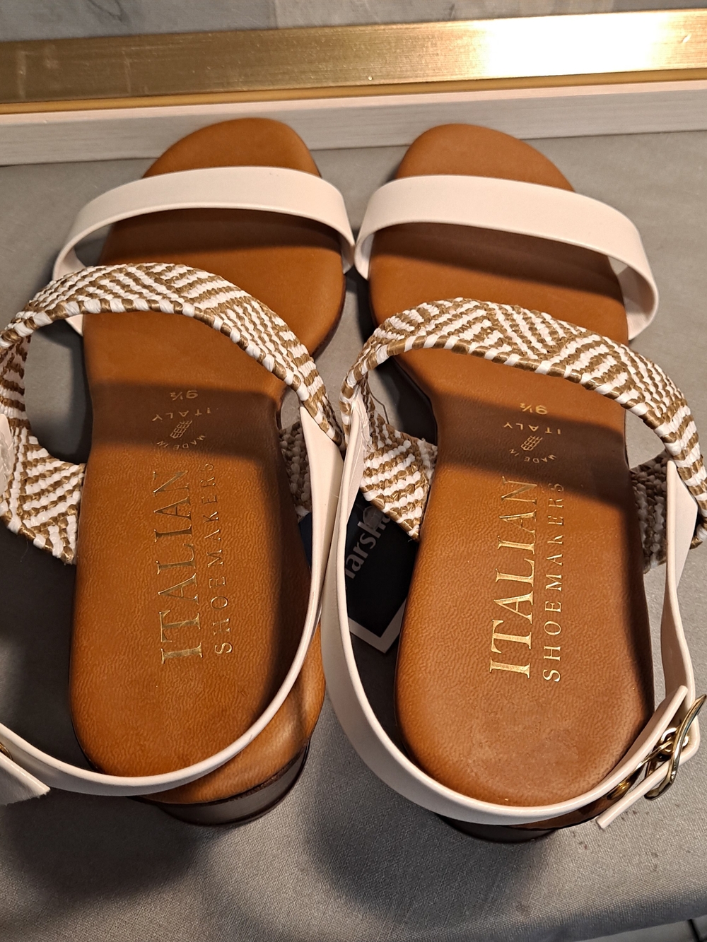 Italian Shoemakers White Infamous Tan Woven Strap Flat Slingback Sandals NWT 9.5 - Picture 5 of 10
